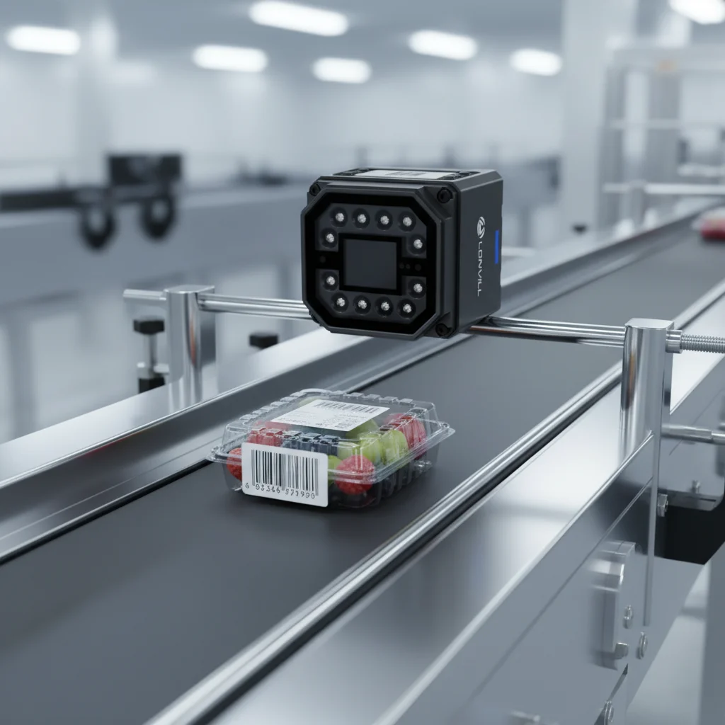 LONVILL Automated Production Line Fixed Barcode Scanner with Batch Reading Capability for Multiple QR Code and Data Matrix Codes