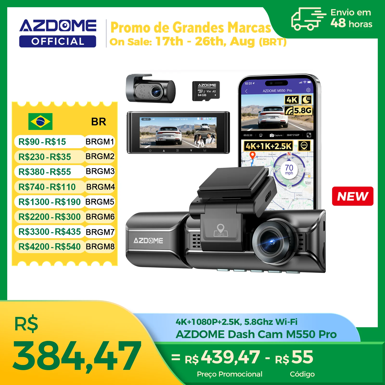 Atualizar azdome m550 pro traço cam 4k frente dashcam auto 5.8ghz wi-fi gps g-sensor carro dvr 6 ir visão noturna monitor de estacionamento