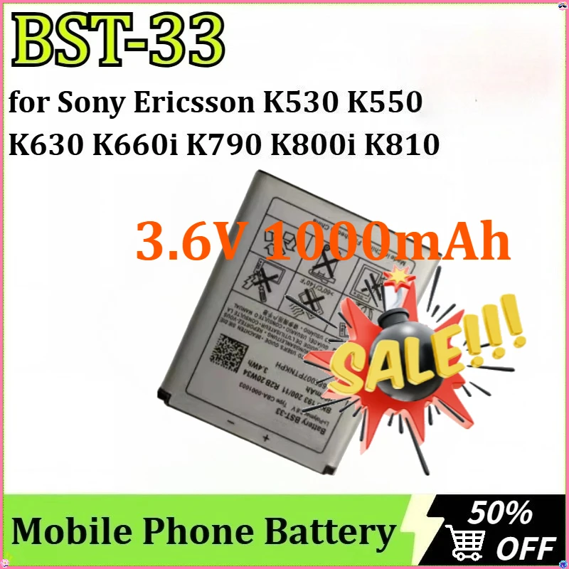 

For Sony Ericsson K530 K550 K630 K660i K790 K800i K810 K810i K790i K800 BST-33 Hight Quality Mobile Phone Battery 3.6V 1000mAh