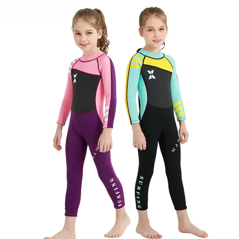 2.5MM Neoprene Cute Girl Thermal Wetsuits Children Full Body Diving Suits Surf Swimwear Sunscreen Keep Warm Clothing