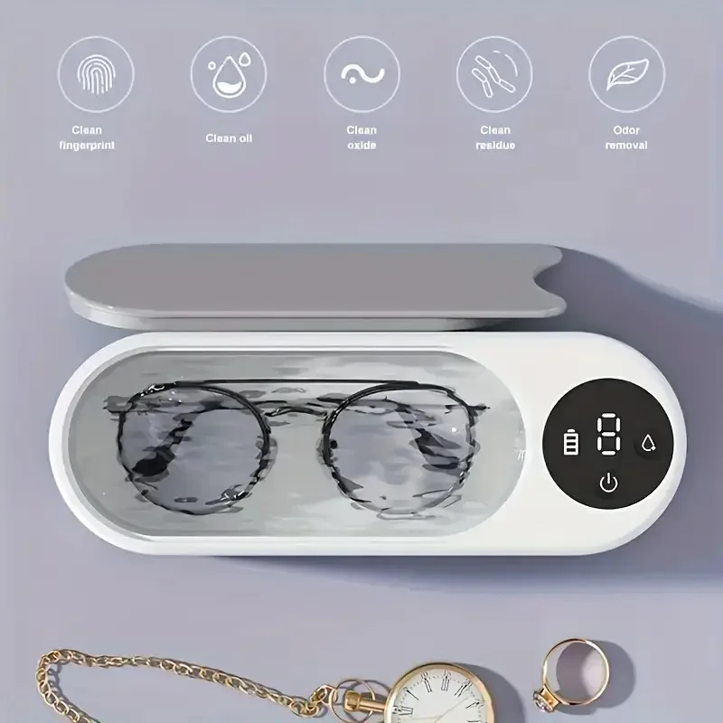

1pc Portable USB Rechargeable Jewelry Cleaner with Advanced Soundwave Technology & 360° Rotation for Glasses, Watches, Dental T