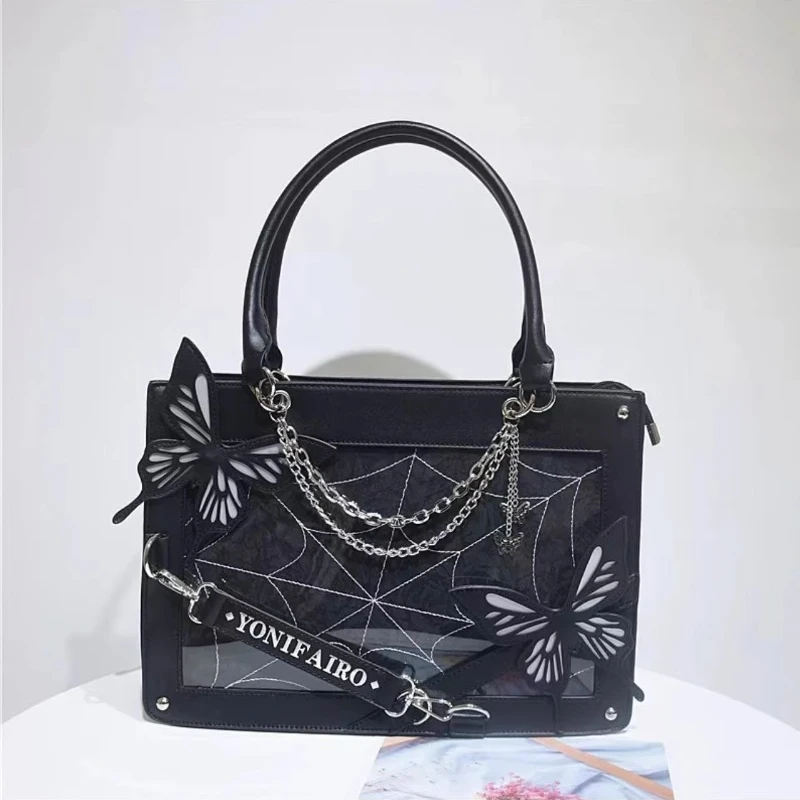 Sweet Y2k Lolita Butterfly Chain Shoulder Bags Trendy Gothic Harajuku Ita Bag Japanese Chic Women Transparent Handbags Crossbody