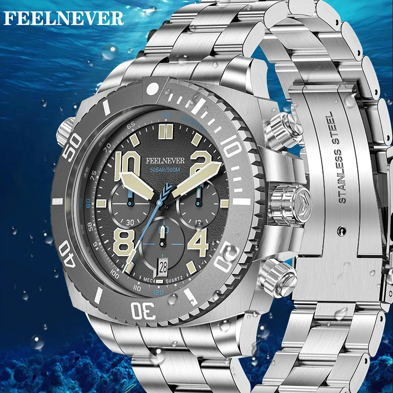 LIGE FeelNever Casual Sport Quartz Men\'s Watches Stainless Steel Big Dial 50Bar Waterproof Man Watch Fashion Date Wristwatch+Box