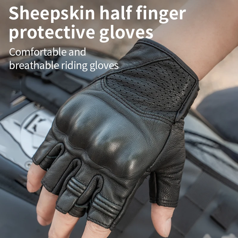 SFK Half Finger Motorcycle Gloves Summer Breathable Real Goatskin Leather Non-slip Wear-resistant Riding Protection Equipment
