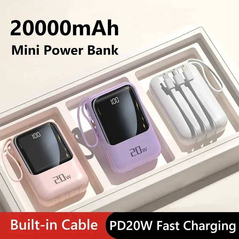 Lenovo Mini 20000mAh Powerbank 20W Super Fast Charging 4 in 1 Built in Cables Power Bank for iPhone Samsung Huawei New