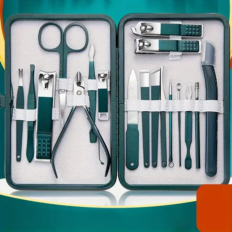 7/18Pcs Neue Edelstahl Nagel Clipper Set Pflege Werkzeug Set Mit Tragbare Fall Maniküre Kunst Werkzeug grüne Nägel Cut