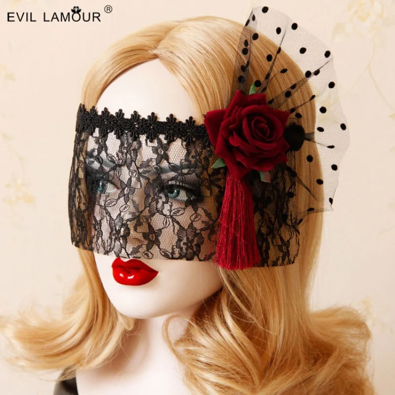 

Red rose lace mask singing and dance half face princess Halloween lace veil stall supply accessories