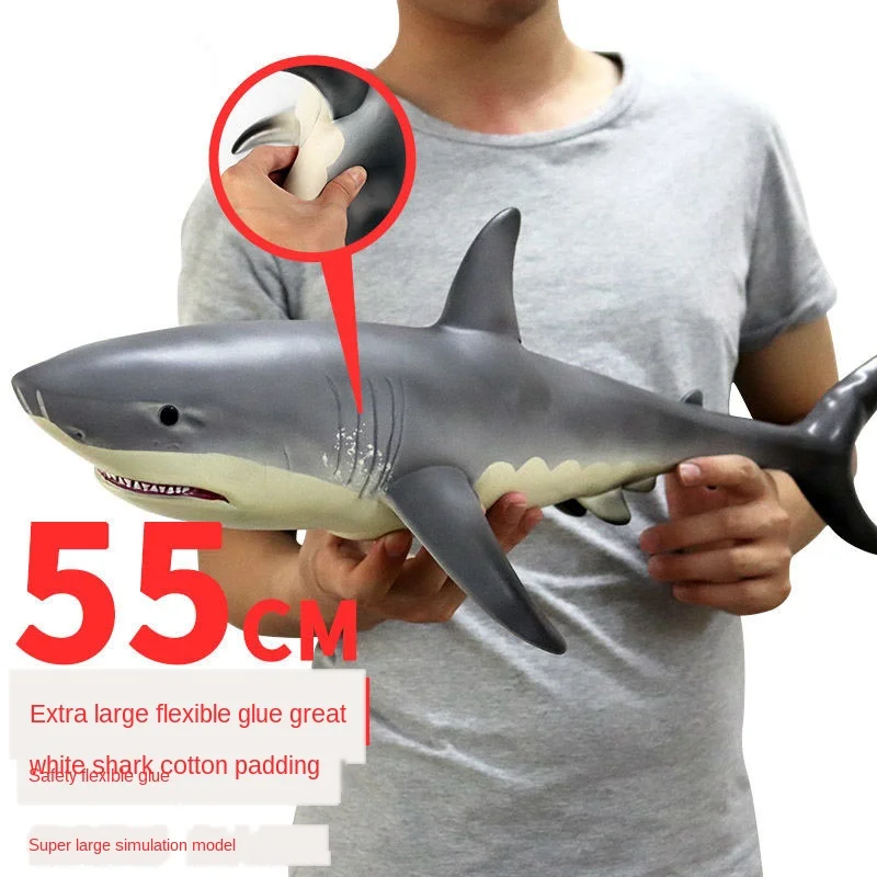 55x24x17cm grande vida marinha macio grande tubarão branco modelo figuras de ação animais do oceano grande tubarão coleção brinquedo para o presente do miúdo