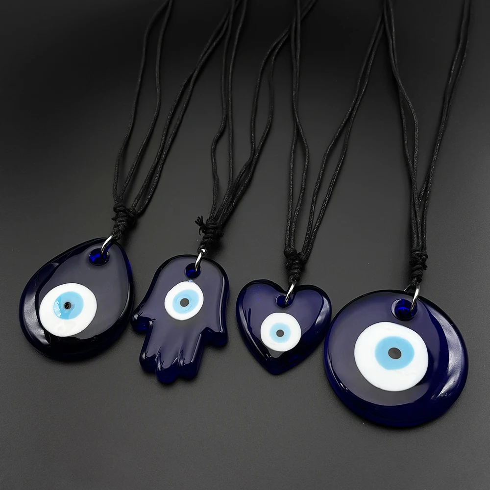 Glücksbringer-Armband mit Bösem Auge und Fatima-Hand für Damen und Herren, Blaues Fensterglas-Herz, Islamisches Amulett, Verstellbare Energie-Halskette