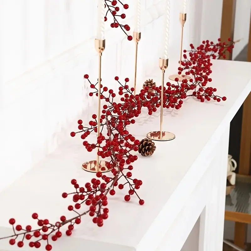 

1Pcs Artificial Red Berry Garland Christmas Decoration Vine Berries Flowers Decor Easy Setup New Year Party Home Table Ornaments