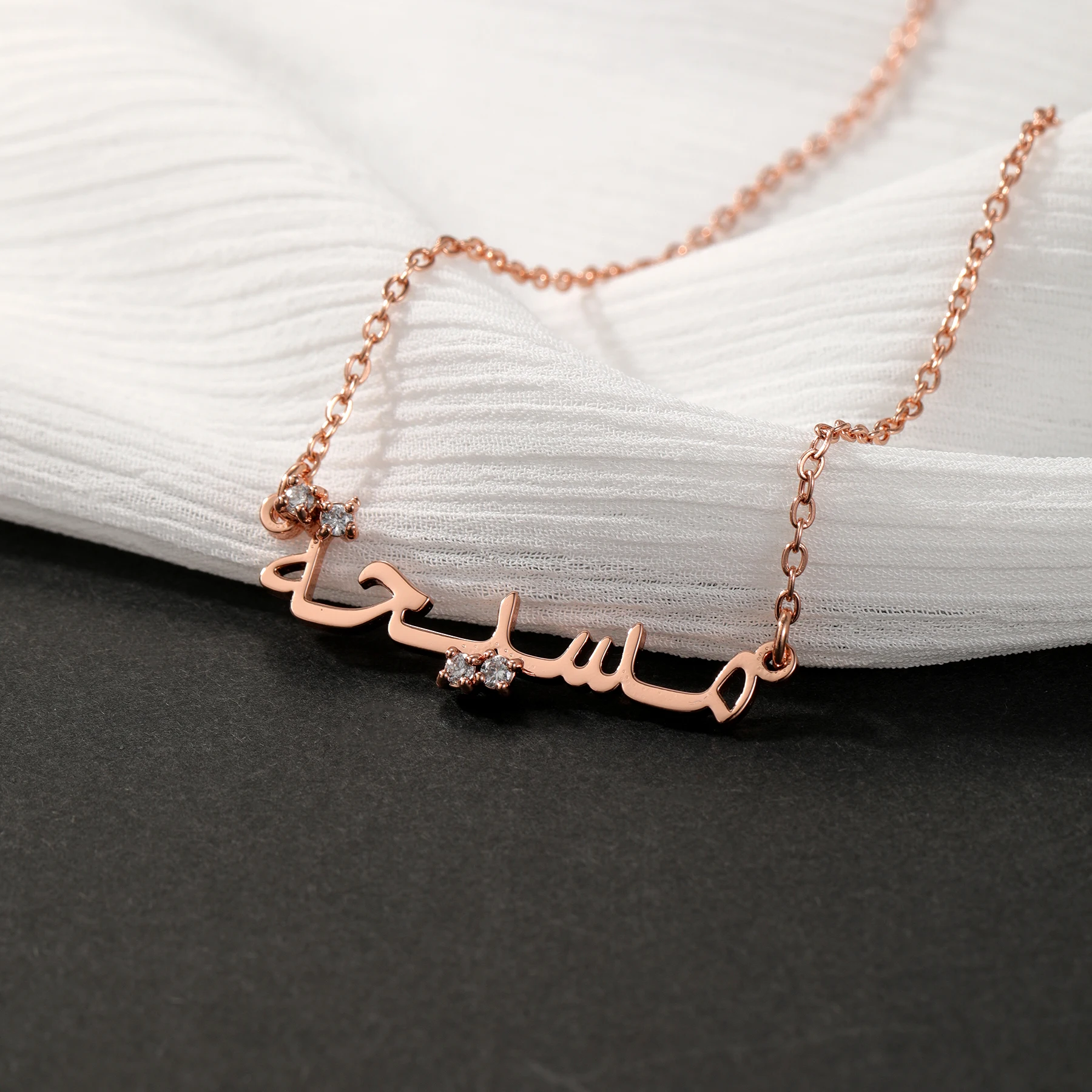 

Custom Arabic Name Necklace with Zircon Luxury Personalized Stainless Steel Name Jewelry 18K Gold Plated Gift For Women Jewelry