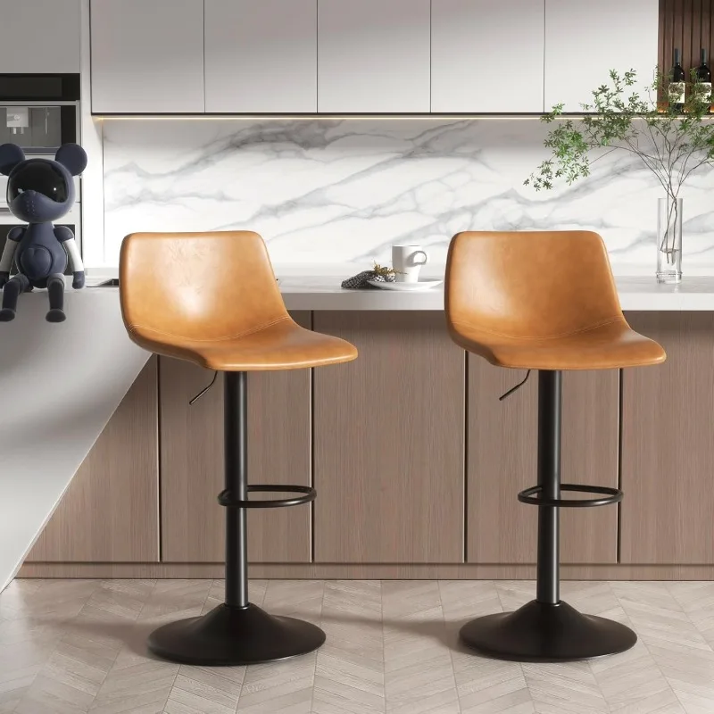 

Bar Stools Set of 4, Counter Height Barstools for Home Kitchen Island, Modern PU Leather Adjustable Swivel Bar Stool, Brown