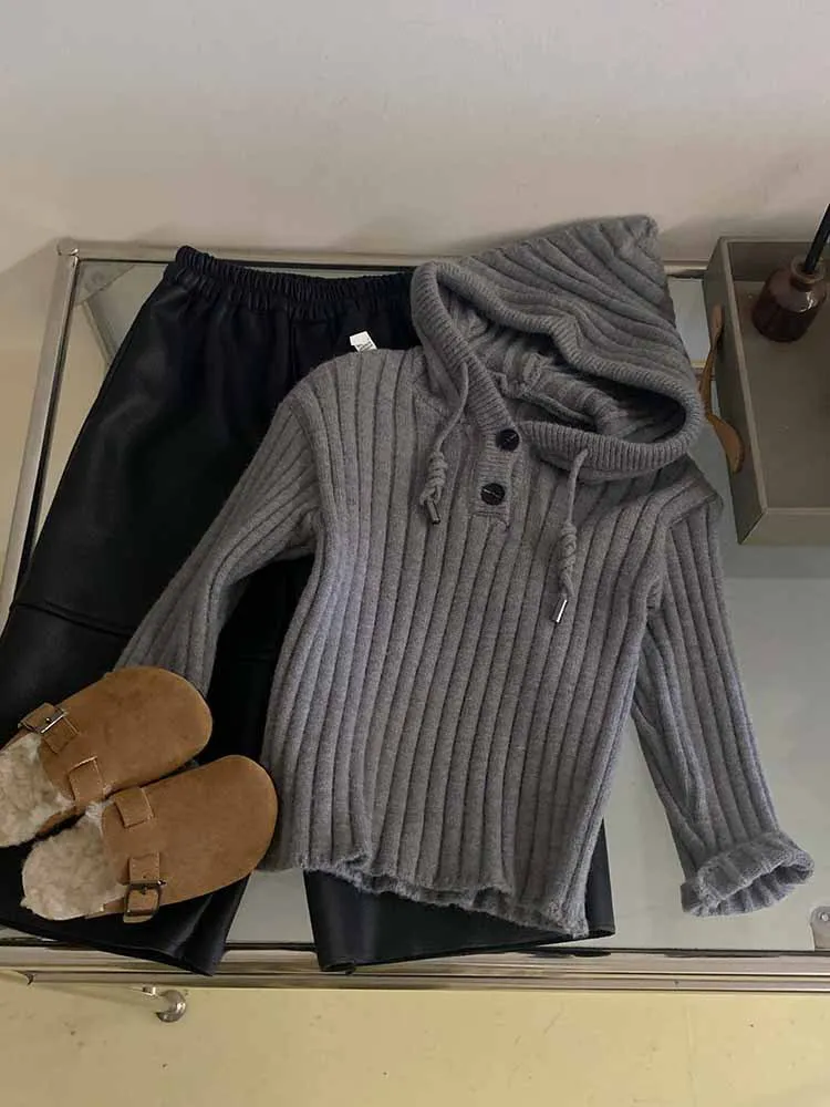 Trajes para niñas, ropa de invierno para niños, suéter de punto con capucha para niñas, chaleco de algodón con Clip cálido, conjunto de dos piezas informal Simple para uso diario 2024