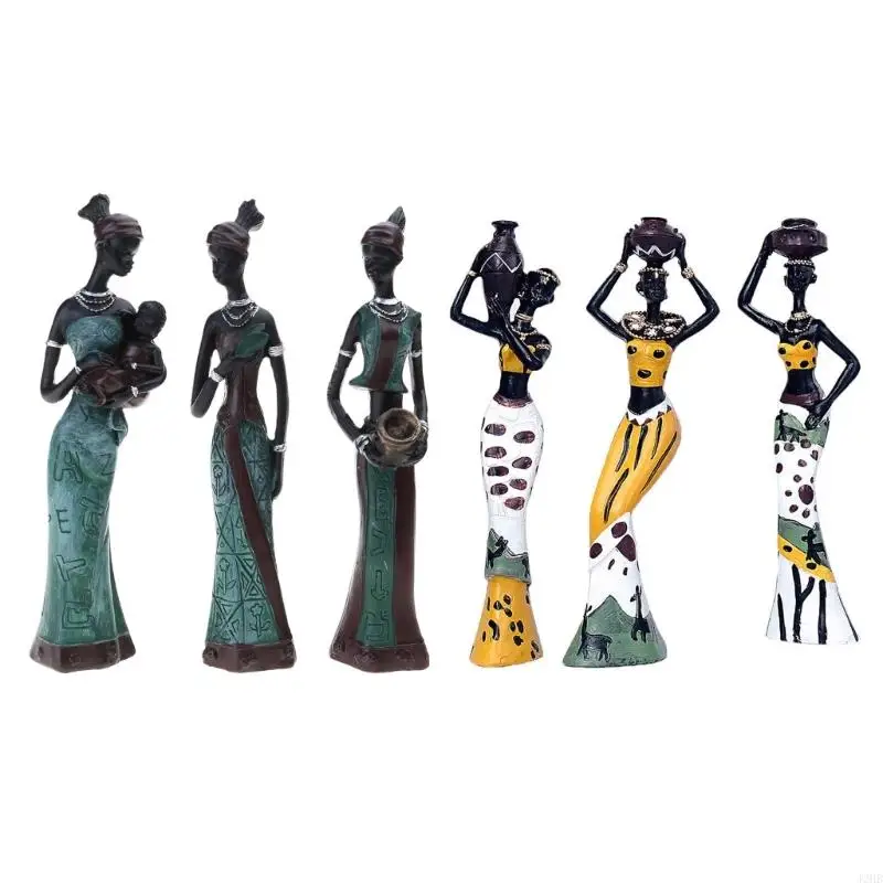 

J2HB 3Pcs African Woman Resins Statue Tribal Lady Sculpture Figurine Ornament Decors
