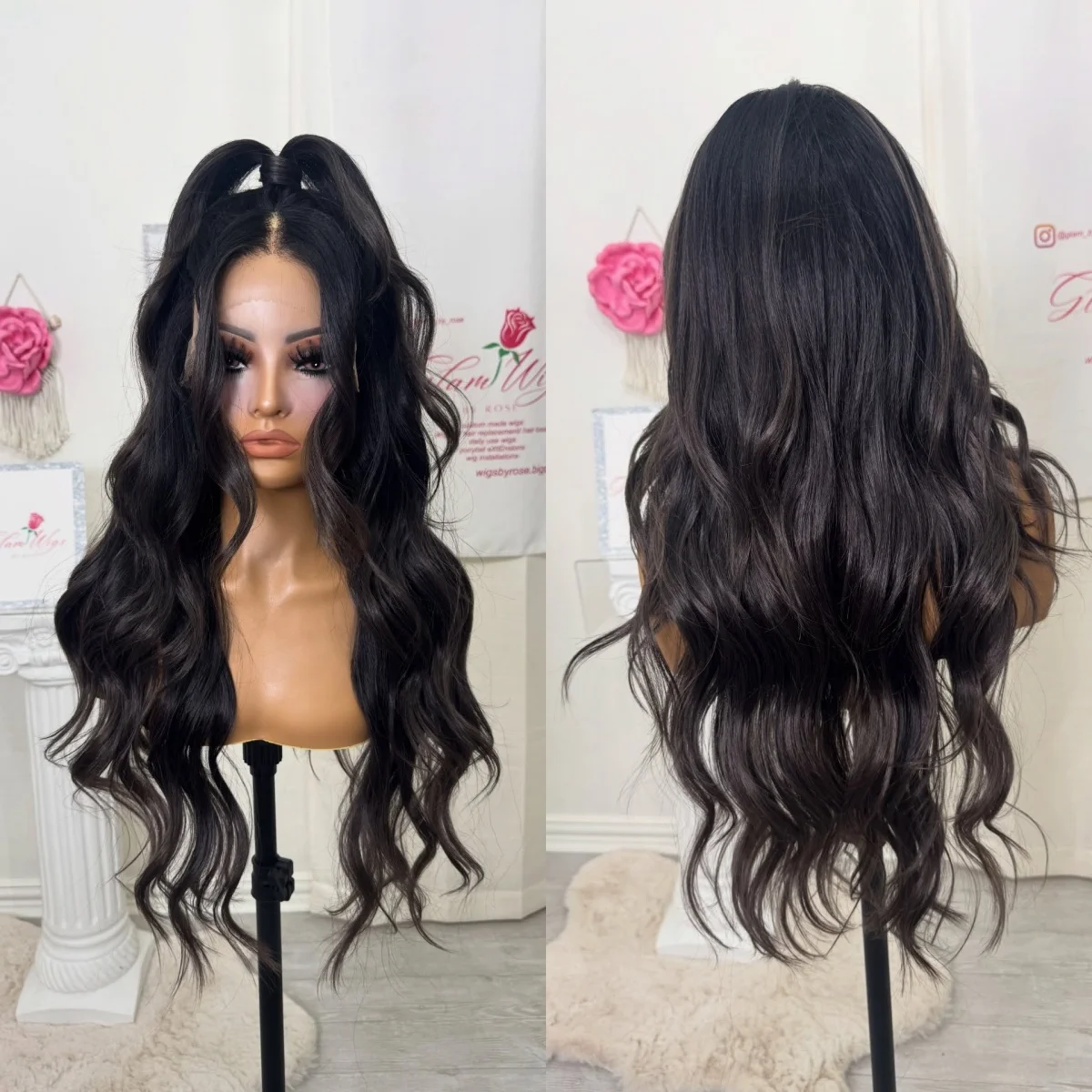 Dark Brown Highlights Glueless Wigs Synthetic Hair Long Length Boay Wave High Quality Heat Resistant Fiber Wigs Daily Party Used