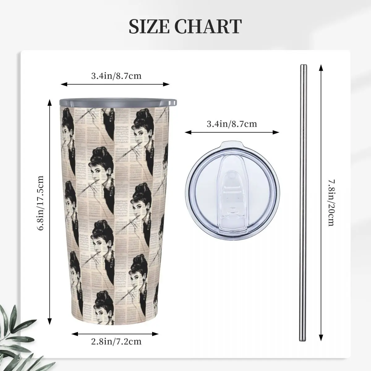 Audrey Hepburn Stainless Steel Tumbler Vacuum Insulated Mugs Thermal Cold Bottle Straws With Lid 20oz