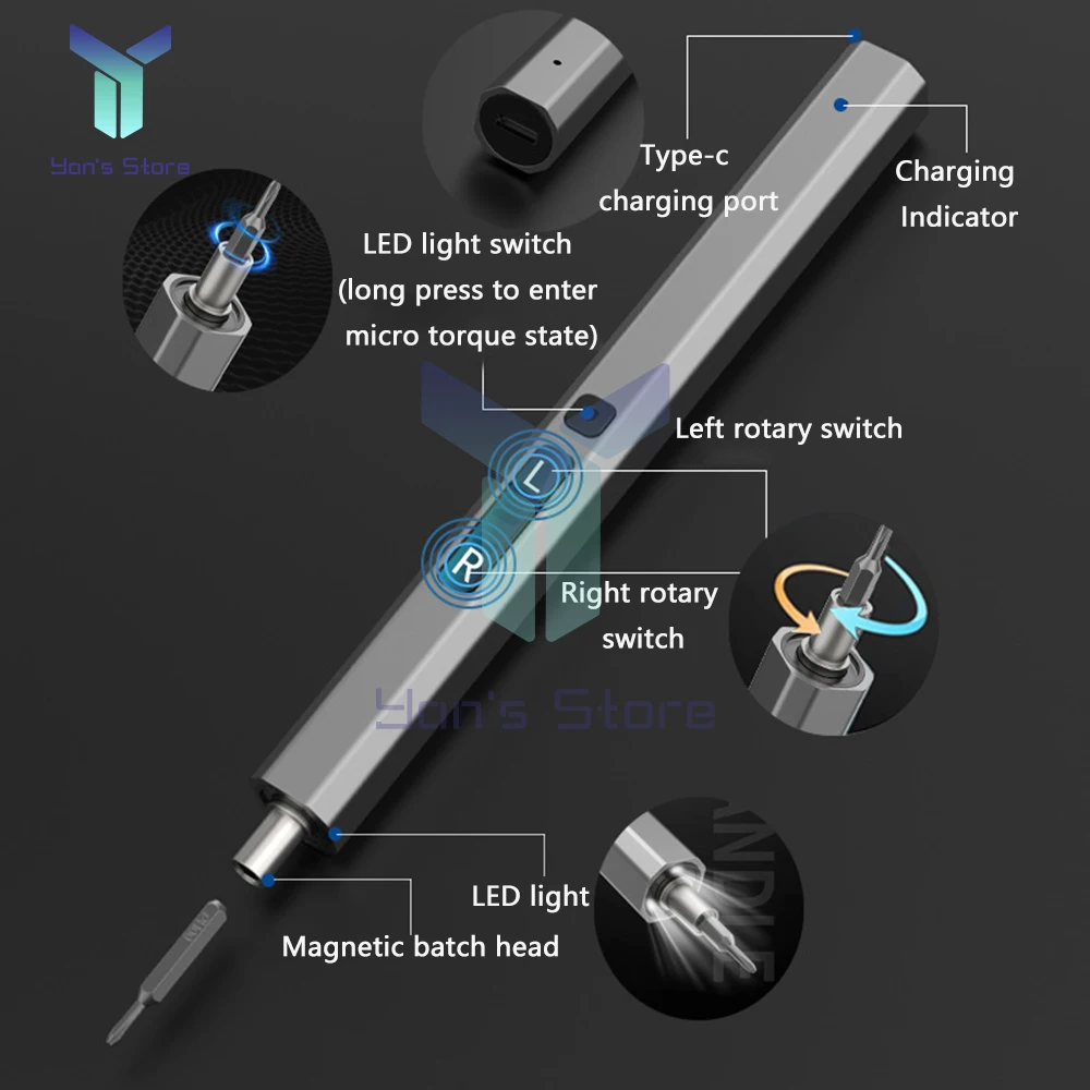 11 in 1 3.7V Mini Electric Screwdriver Rechargeable Cordless Precision Power Screwdriver Set with 3 Bits LED Lights 200r/min