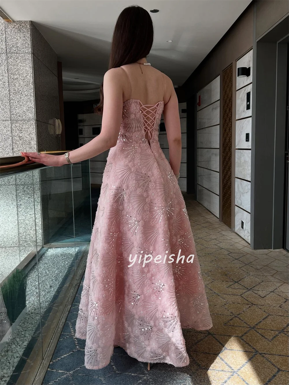 Customized Modern Style Intricate Flower Sequined A-line Strapless Long Dresses Bespoke Occasion Dresses Sizes Available Sexy