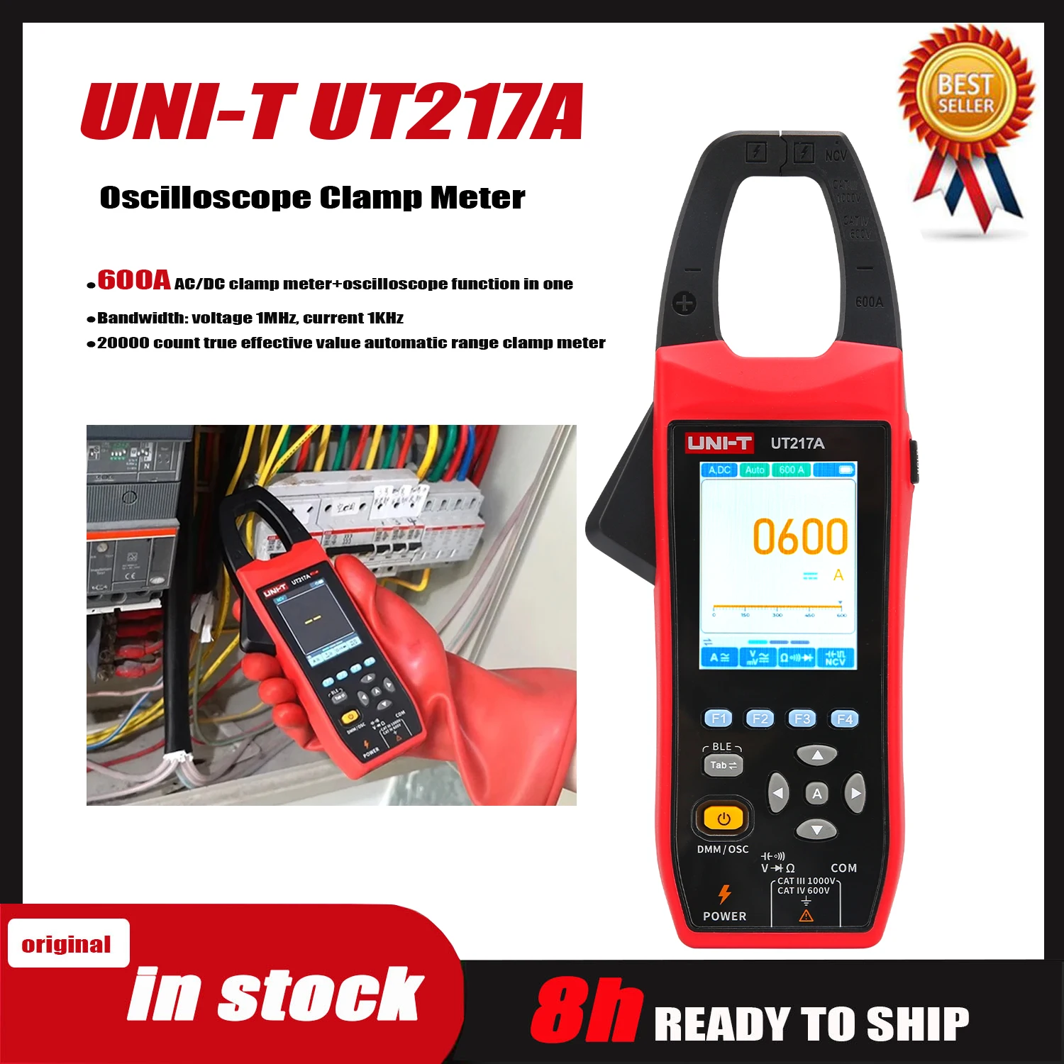 UNI-T 600A/1000A True RMS Smart Oscilloscope Clamp Meter UT217A UT217B; Type-C Charging/Bluetooth APP/Inrush Current.