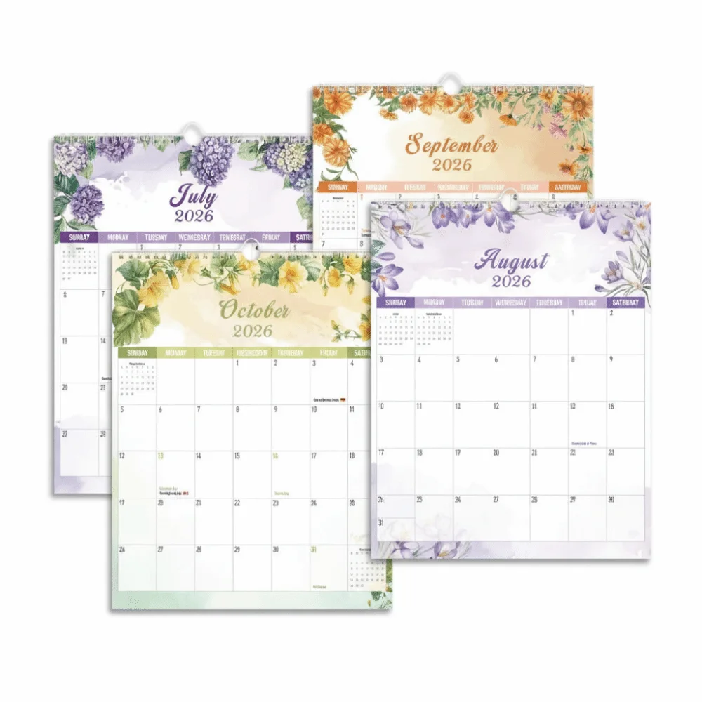 جديد 2026 يناير.- 2027 يونيو. تقويم حائط حلزوني، تقويم شهري لمدة 18 شهرًا، نمط زهرة، مخطط جداري مثبت على الحائط للاستخدام المنزلي