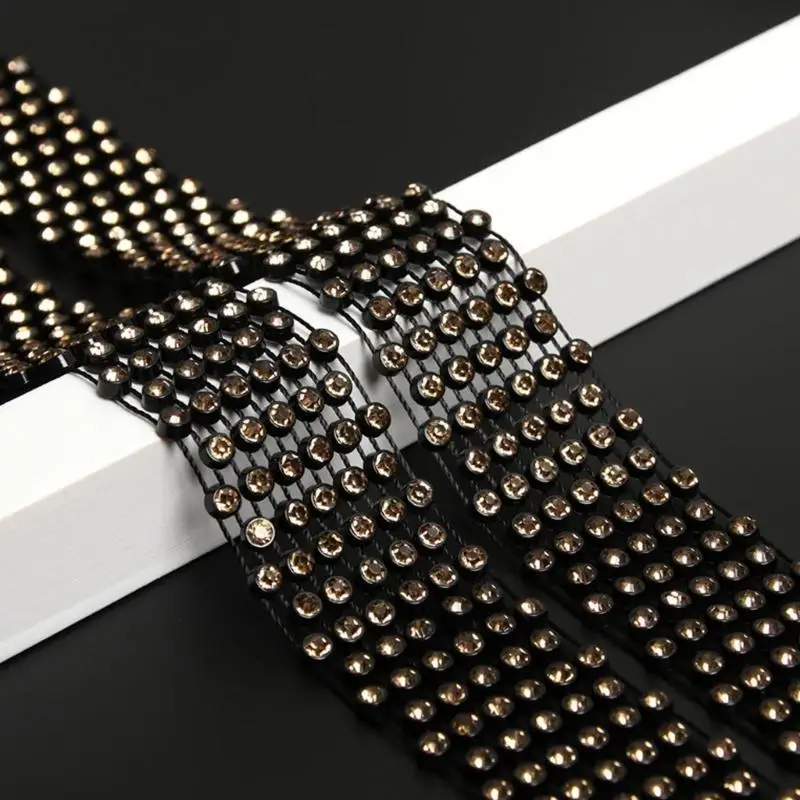 39BD النساء المألوف أنيقة الراين ربطة العنق مجوهرات كريستال قلادة طويلة وشاح قميص طوق منديل للحزب #5