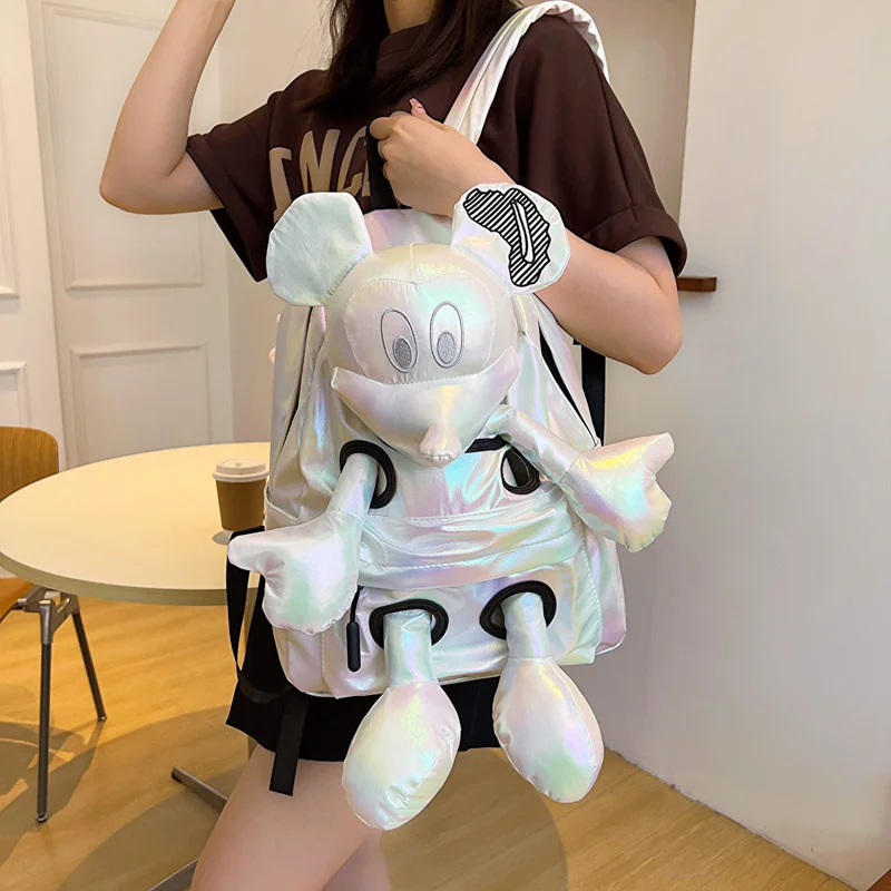 2024 Cute Cartoon Mickey Laser zaino zaino di grande capacità zaino per studenti borsa da viaggio comoda all'aperto regalo per ragazza