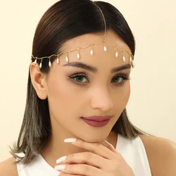 Kinitial Imitation Pearl Pendant Hair Jewelry For Women Head Forehead Chain Headband Wedding Gift