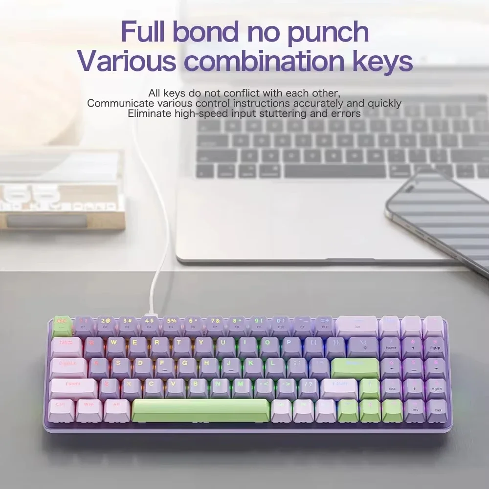 K65 Wired Mechancial Gaming Keyboard Hot Swappable RGB Backlit Simple Design DIY Keyboard for PS4 PC Win Mac Gamer