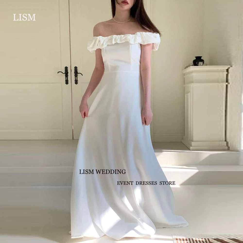 

LISM Simple Stretch Satin Korea Wedding Dresses Sleeves Floor Length Corset Back Bridal Gowns Formal Party Dress