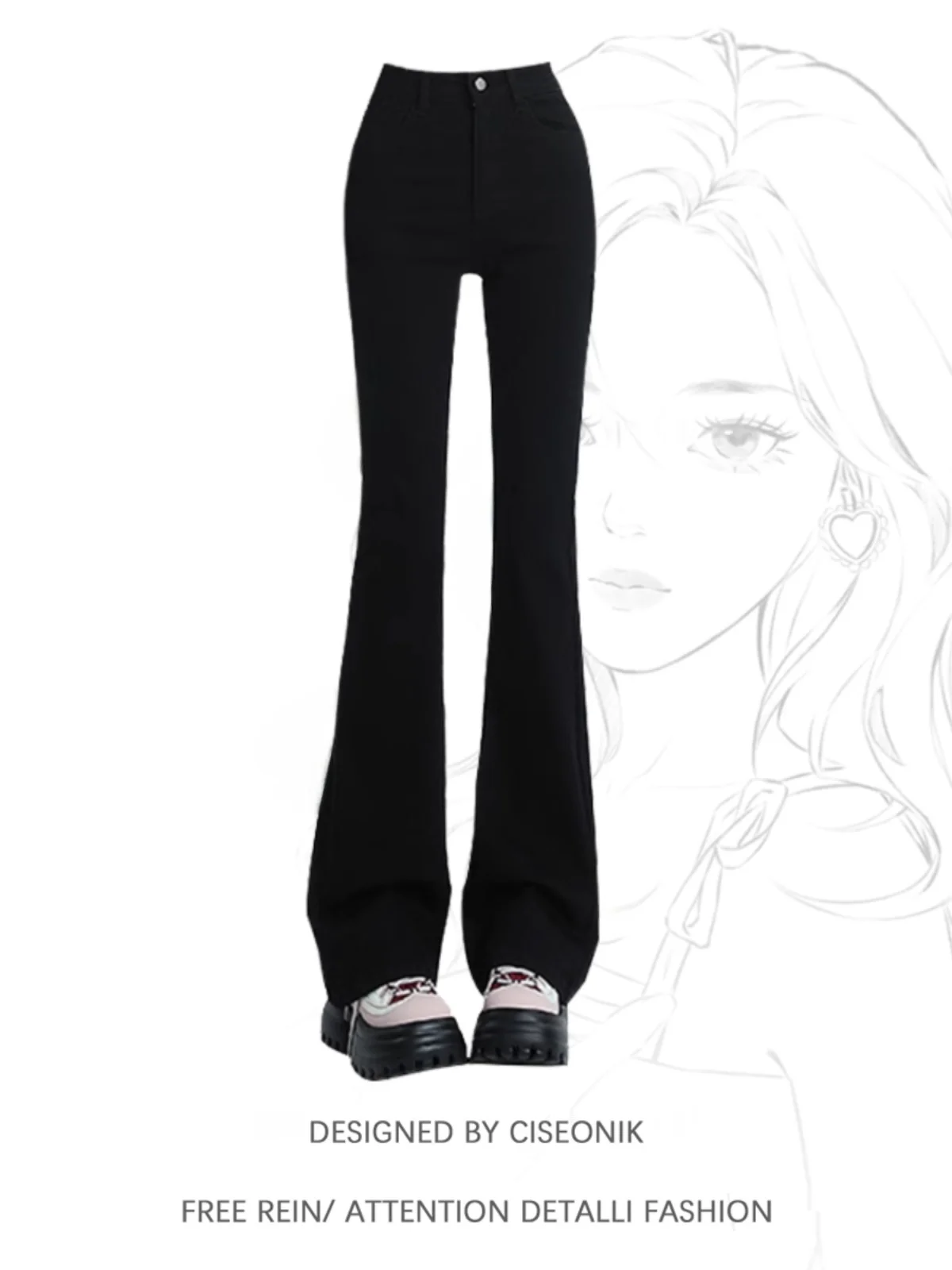 

Black High Waist Slimming Straight Leg Jeans Women's Spring New Style Bell Bottom Long Pants High Waist Zipper Closure Denim