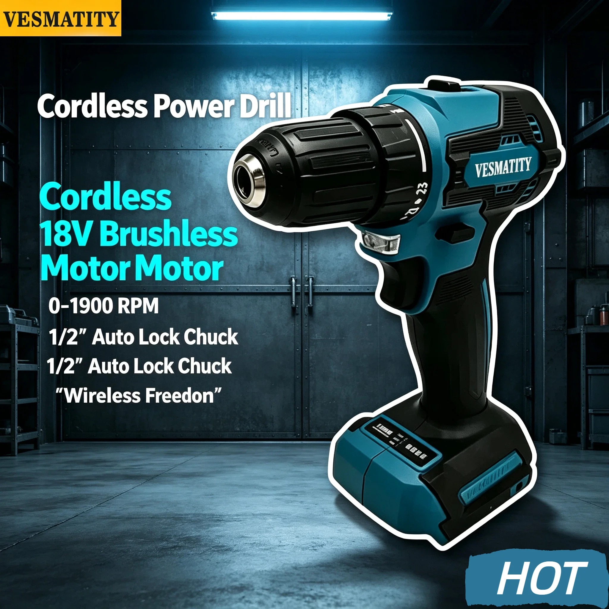 Vesmatity 50Nm DDF485 Brushless Drill Driver 2 Speed 10MM 1900RPM Cordless Compact Tool 18V 20V Battery Pro Max HD Plus