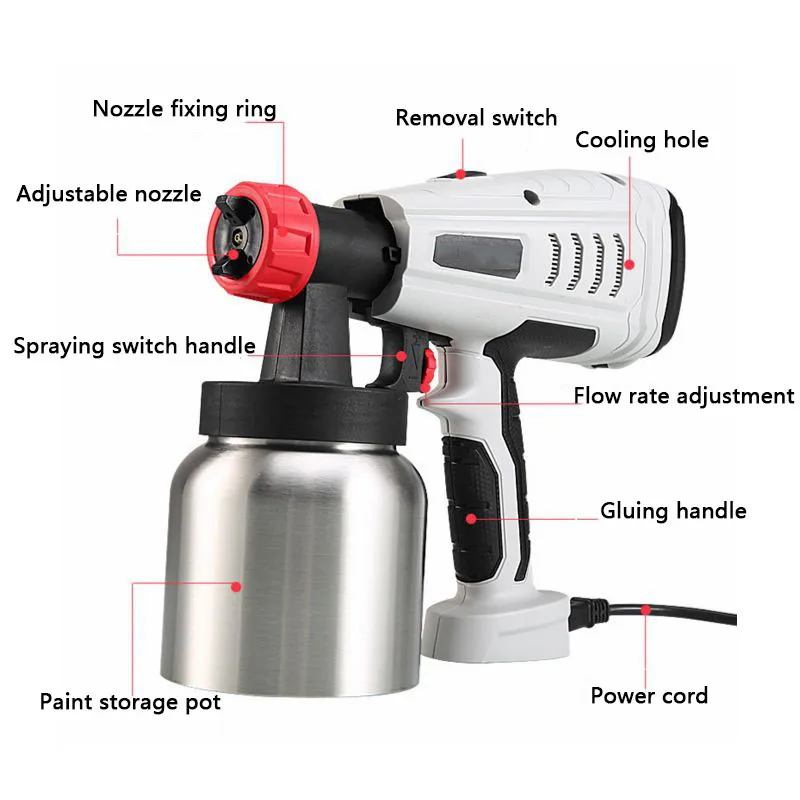 Electric Spray Gun High Power 800W/500W Electric Paint Sprayer Easy Spraying Tool 220V for Home Decoration Furniture Wall Spray