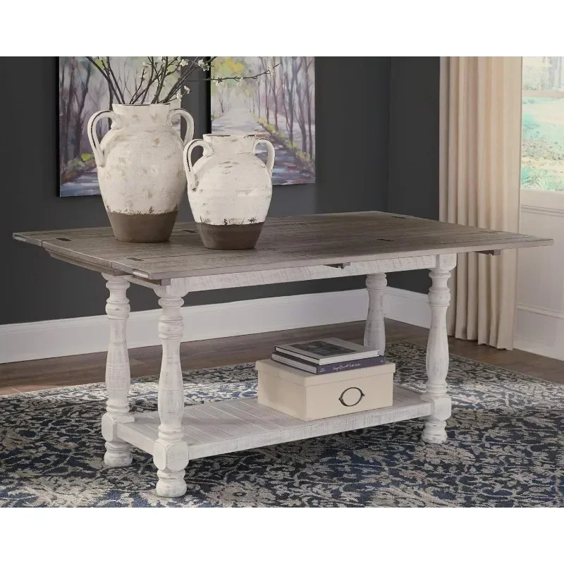 Farmhouse Sofa Table, Flip Top Design for Additional Dining Space and Fixed Lower Shelf