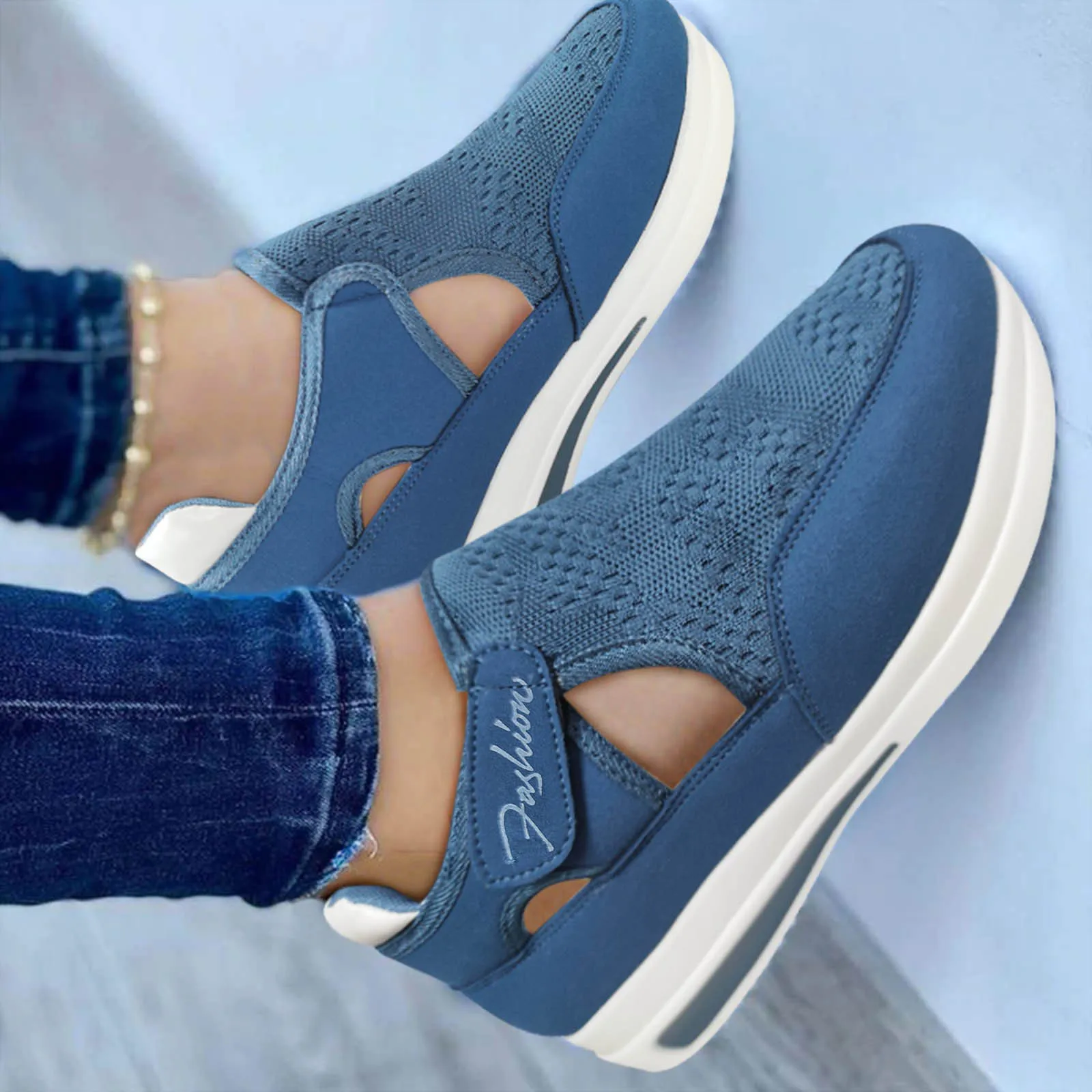 

2024 Summer New Breathable Mesh Wedge Casual Sport Shoes Plus Size Non Slip Woman Vulcanize Shoes Platform Women Sneakers