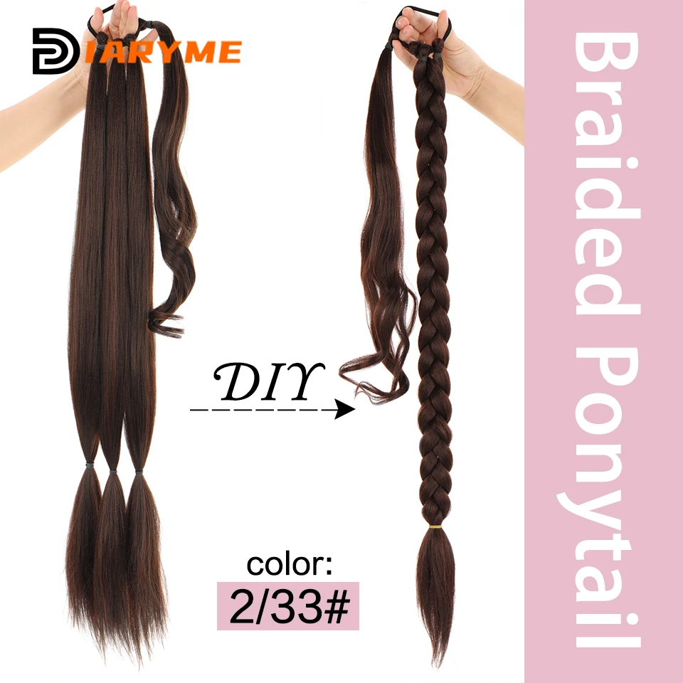 30inch Extra Long Braided Ponytail Synthetic Boxing Braids Ponytail Hair Extensions false tail for women Natural Black Brown Wig