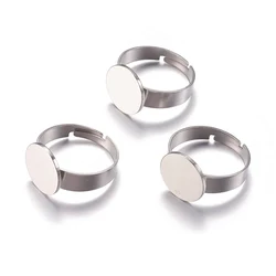 10Pcs Stainless Steel Adjustable Ring Blank With Round 8mm Pad Ring Base Bezel Settings For Diy Jewelry Making Gluing Cabochons