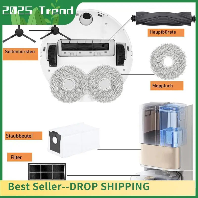 

AA14 New 2 Set For Dreame L10s Pro Ultra Heat Robot Vacuum Cleaner Main Side Brush Hepa Filter Mop Cloth Dust Bags Accessories