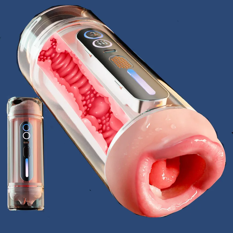 Realistic Women Mouth Vagina Double-Head Dual Penetration Male Masturbator Automatic Vibrating Blowjob Cup Adult Sex Toy for Men