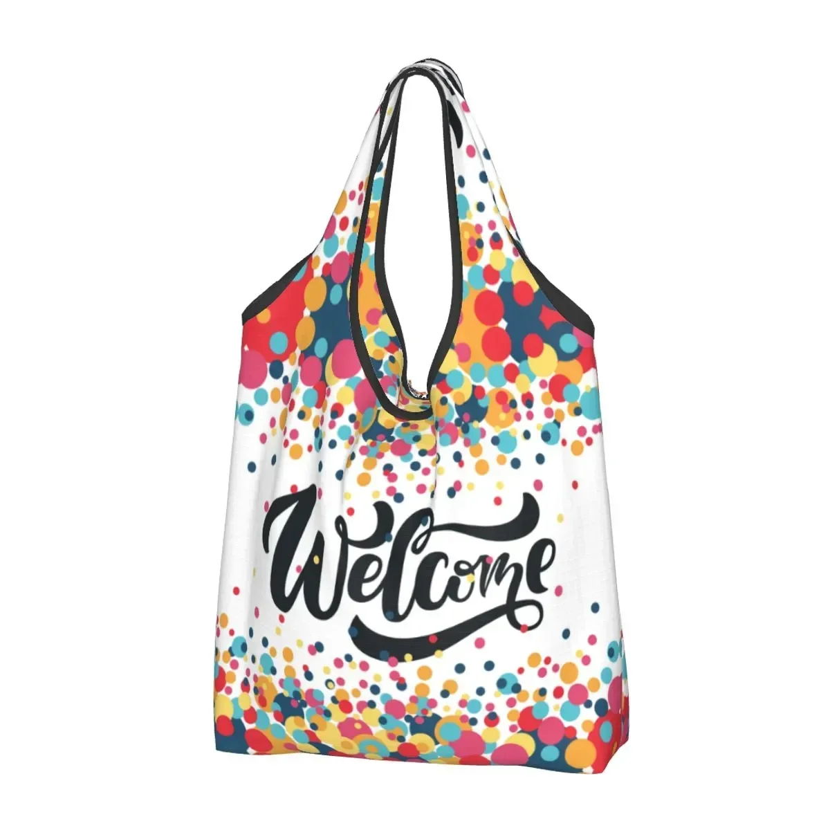 Welcome Groceries Shopping Tote Bag Women Fashion Shoulder Shopper Bags Large Capacity Handbag