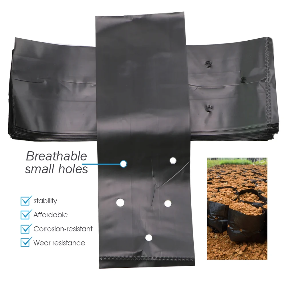 100PCS PE Black Plastic Nursery Bags Plant Grow Fabric Seedling Pots with Breathable Holes for Home Farming Gardening Supplies