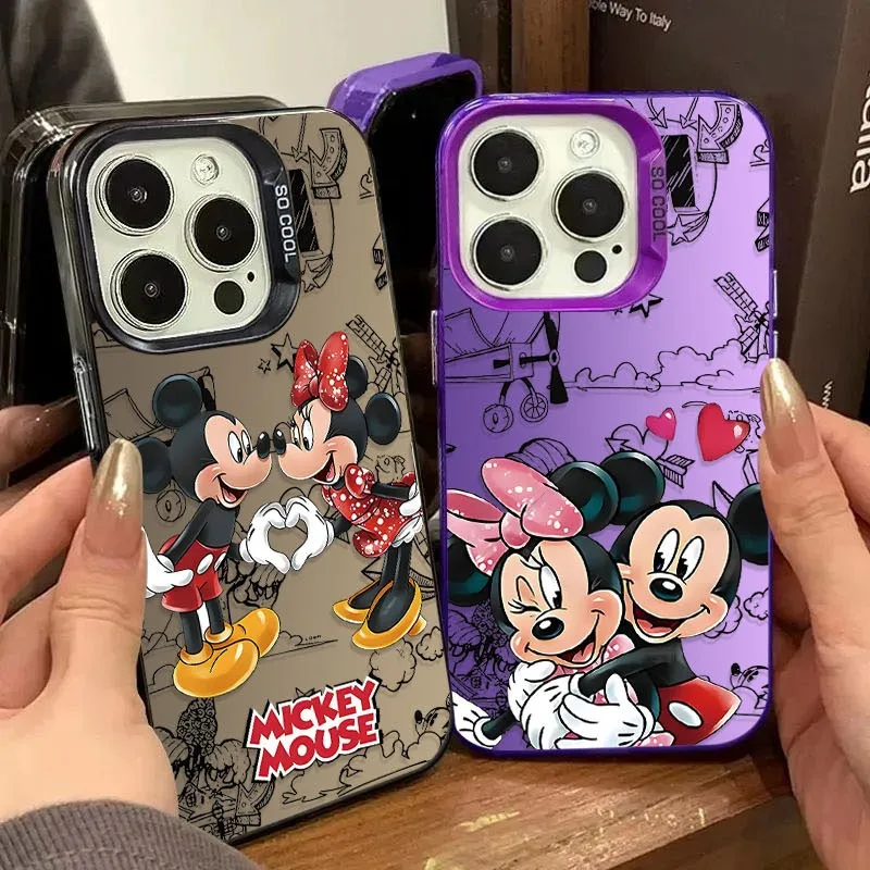 Capa de Celular Fofa Mickey e Minnie para iPhone 17 17e 16e 16 15 14 13 12 11 mini Pro Max XR XSMAX 8 7 Air Plus Antichoque Fosca
