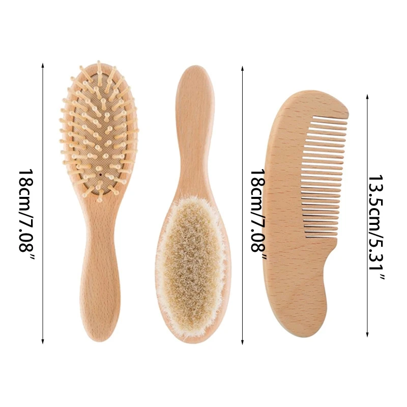 Baby Hair Comb 3pcs/set Beech Wool Hair Brush for Head Comb for Head Massager for Newborn Baby Girls Boys Baby Shower