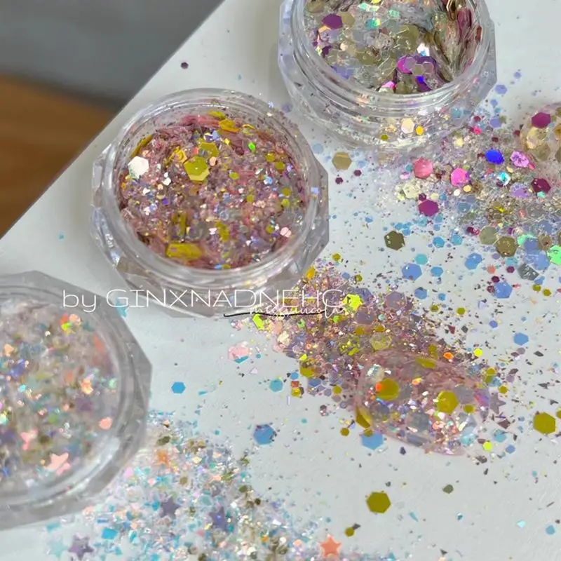 1 Box Herz Stern Bunte Nagel Glitter Dopamin 3D Nail art Charm Dekoration Schmuck Maniküre Zubehör