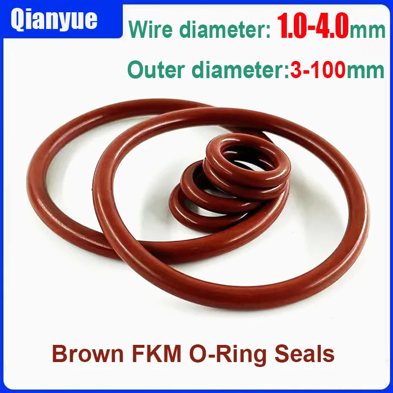 

Brown FKM O-Ring Seals 1/1.5/2/2.5mm Cord x 3-100mm OD,High Temp 250°C/Chemical Resistant, Custom Sizes up to 1000mm