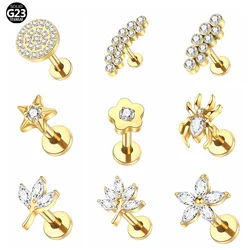 1pc Titanium Internally Threaded Helix Earring Spider Flower Cubic Zircon Ear Stud Cartilage Lip Piercing Body Jewelry