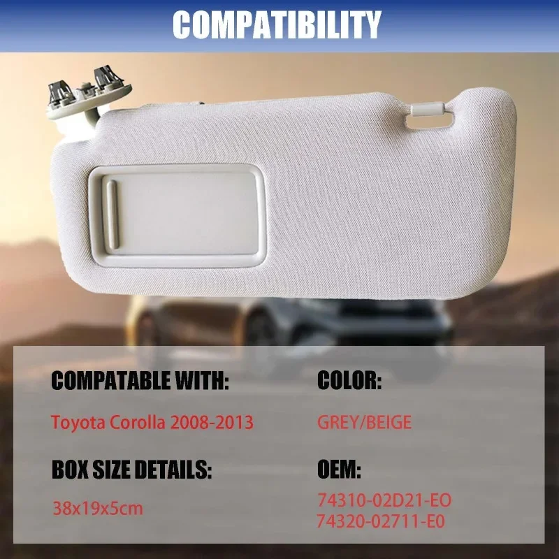 74310-02D21-E0 For Toyota Auris Corolla 2008 - 2013 ar sunshade, makeup mirror, anti-glare shielding plate