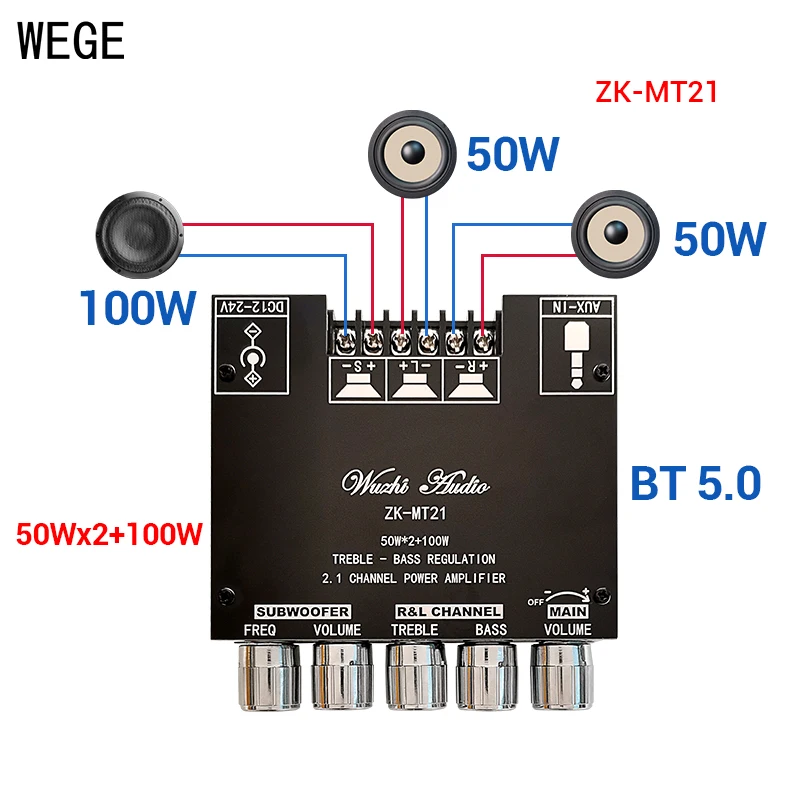WEGE ZK-TB21 MT21S MT21 2.1 Channel 2*50W+100W TPA3116D2 BT Audio