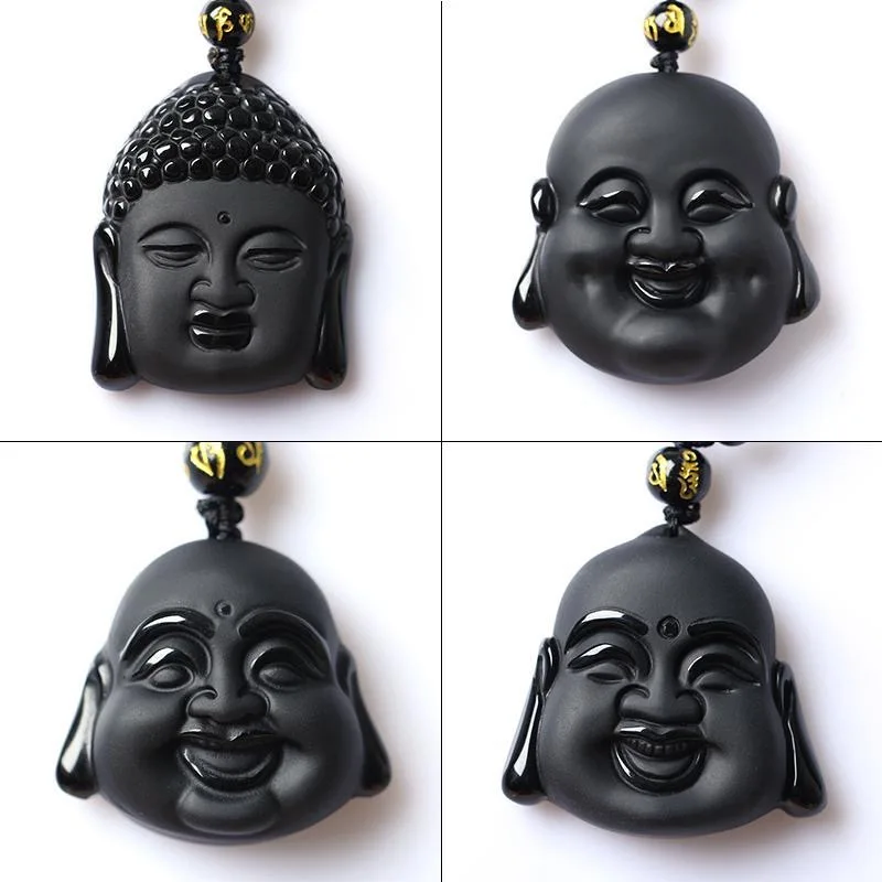 

Natural Black Obsidian Shakyamuni Buddha Pendant Beads Necklace Charm Jewellery Fashion Accessories Hand-Carved Amulet Gifts