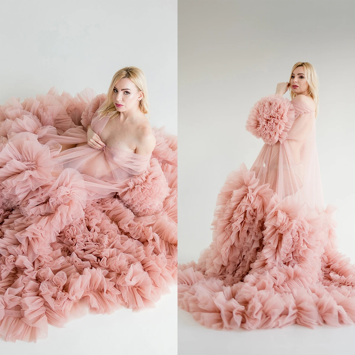 Tulle Maternity Dress Women Robes Puffy Gown Ruffled Photo Shoot Plus Size Pregnant Customized Dress