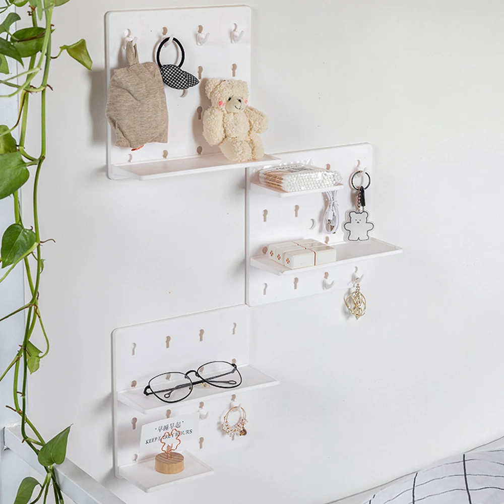 Desktop Storage Rack Punch-Free Plastic Hole Board Wall Shelf Organizer Wall Hanging Pegboard Wall Shelf Rack Holder